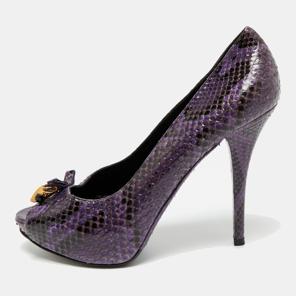 Dolce & Gabbana Purple/Black Watersnake Leather Peep Toe Platform Pumps Size 40 Dolce & Gabbana Purple/Black Watersnake Leather Peep Toe Platform Pumps Size 40