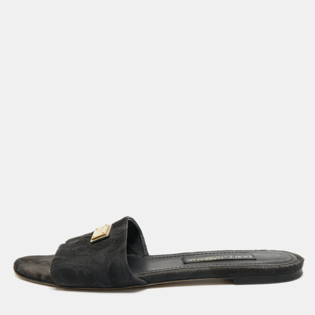 Dolce & Gabbana Black Canvas Flat Slides Size 40.5