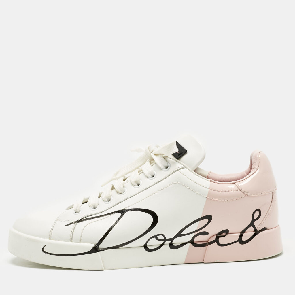 Dolce & Gabbana White/Pink Leather Portofino Lace Up Sneakers Size 39.5 Dolce & Gabbana White/Pink Leather Portofino Lace Up Sneakers Size 39.5