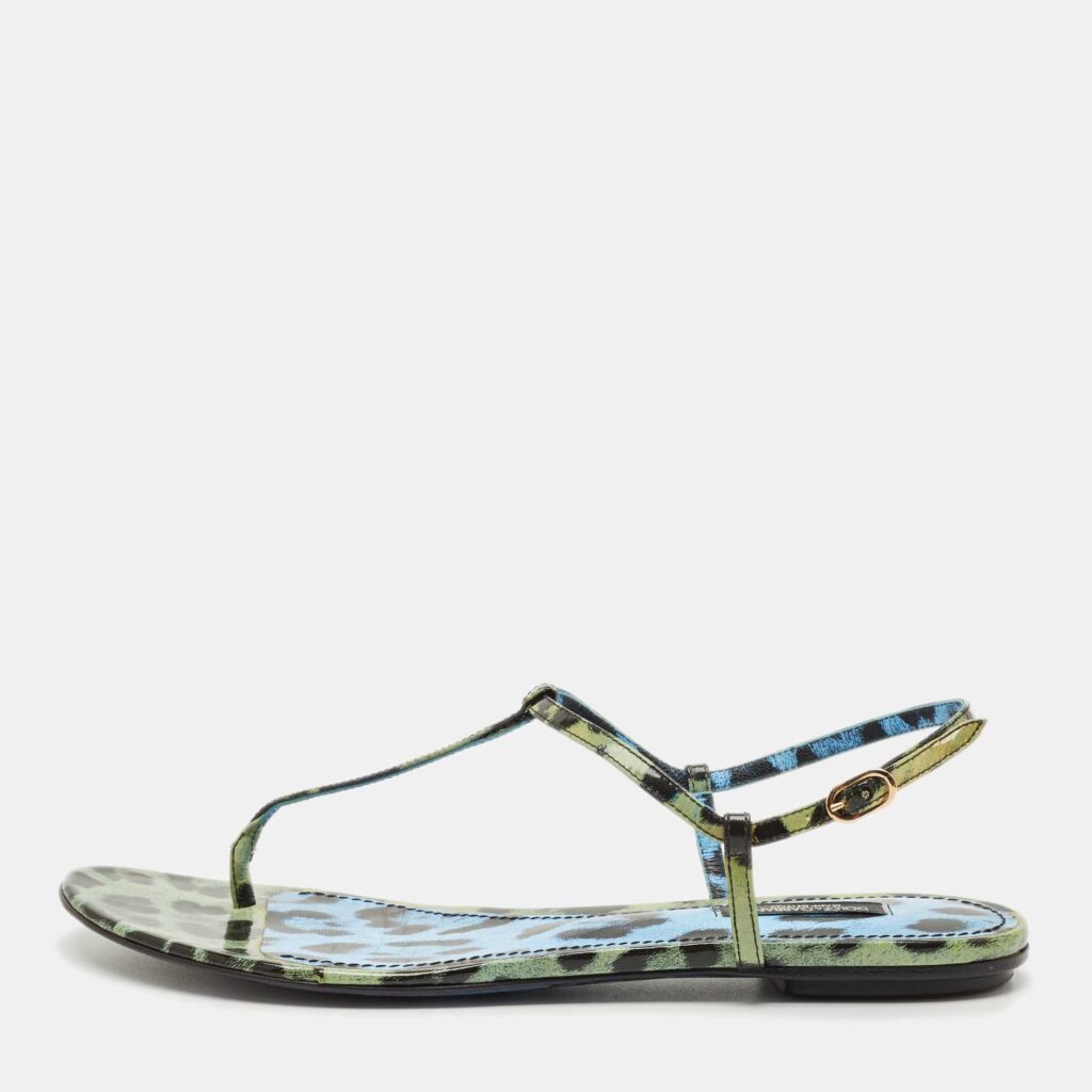 Dolce & Gabbana Green/Black Patent Leather Thong Slingback Flat Sandals Size 39 Dolce & Gabbana Green/Black Patent Leather Thong Slingback Flat Sandals Size 39