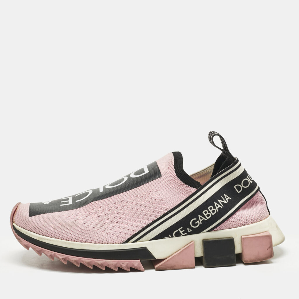 Dolce & Gabbana Pink Knit Fabric Sorrento Slip On Sneakers Size 39.5 Dolce & Gabbana Pink Knit Fabric Sorrento Slip On Sneakers Size 39.5