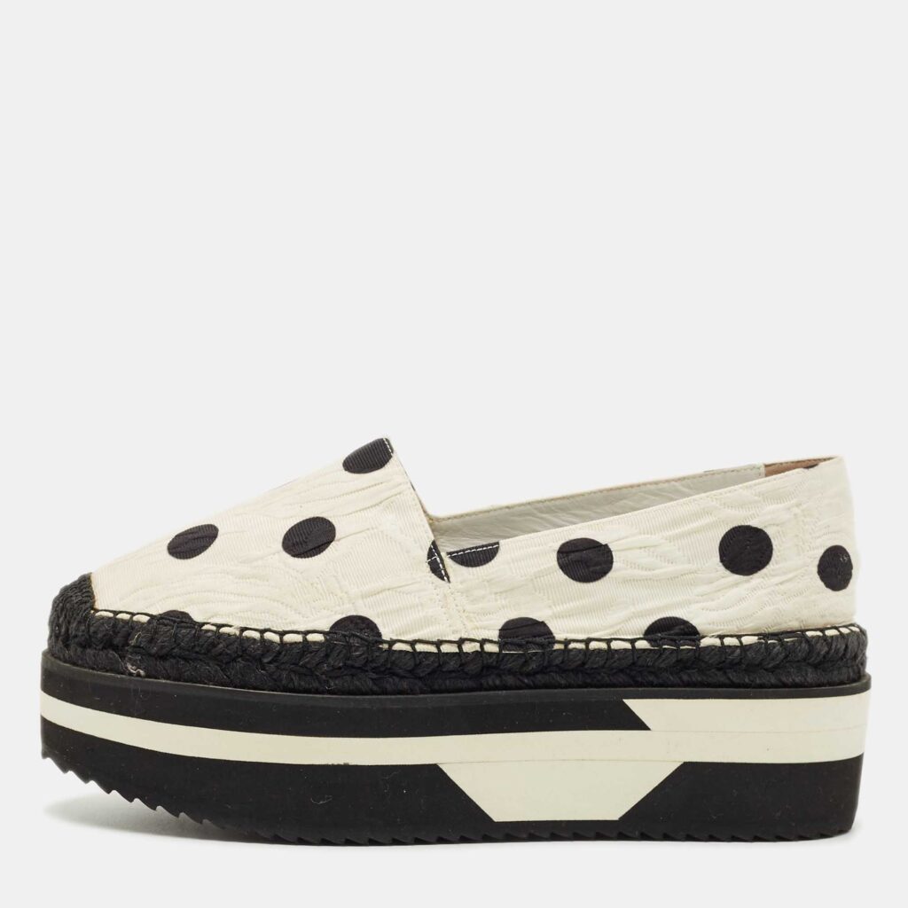 Dolce & Gabbana White/Black Polka Dot Fabric Platform Flats Size 39