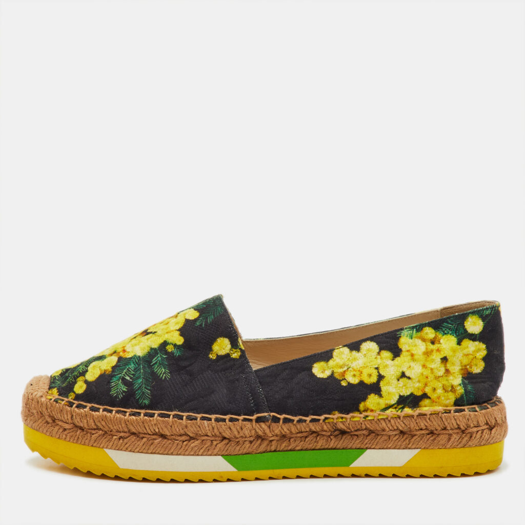 Dolce & Gabbana Multicolor Floral Printed Fabric Platform Espadrille Flats Size 39