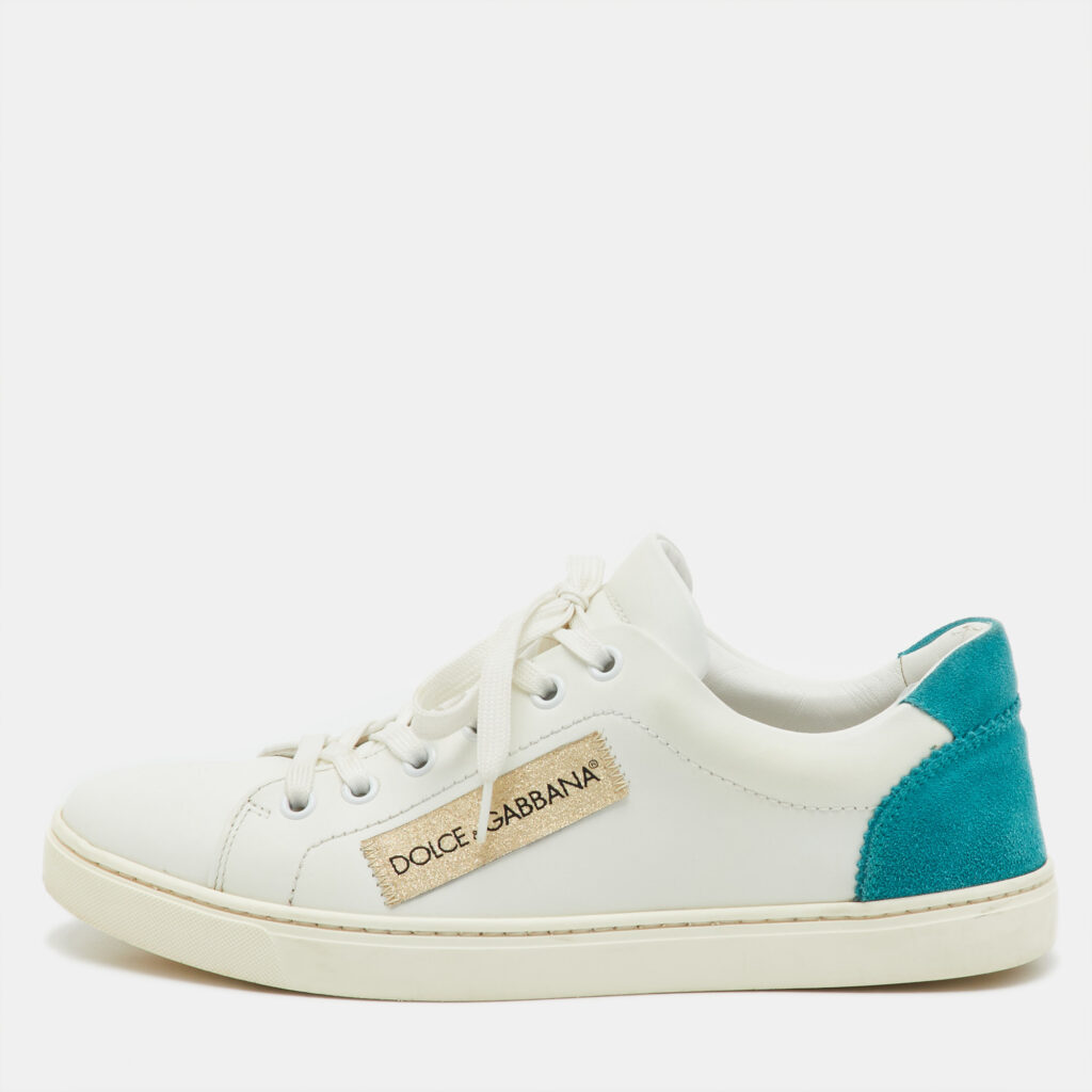 Dolce & Gabbana White/Green Leather and Suede Low Top Sneakers Size 38 Dolce & Gabbana White/Green Leather and Suede Low Top Sneakers Size 38