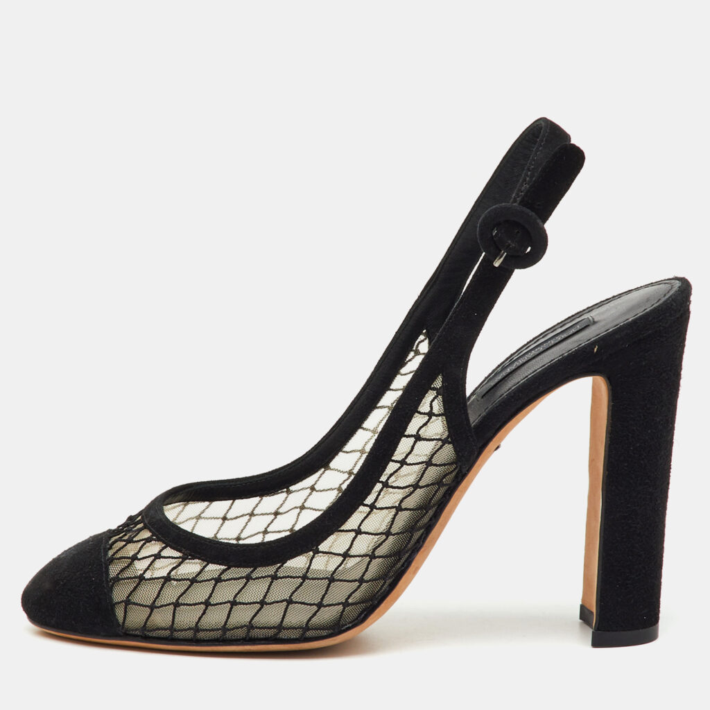 Dolce & Gabbana Black Suede and Mesh Cap Toe Slingback Pumps Size 40 Dolce & Gabbana Black Suede and Mesh Cap Toe Slingback Pumps Size 40