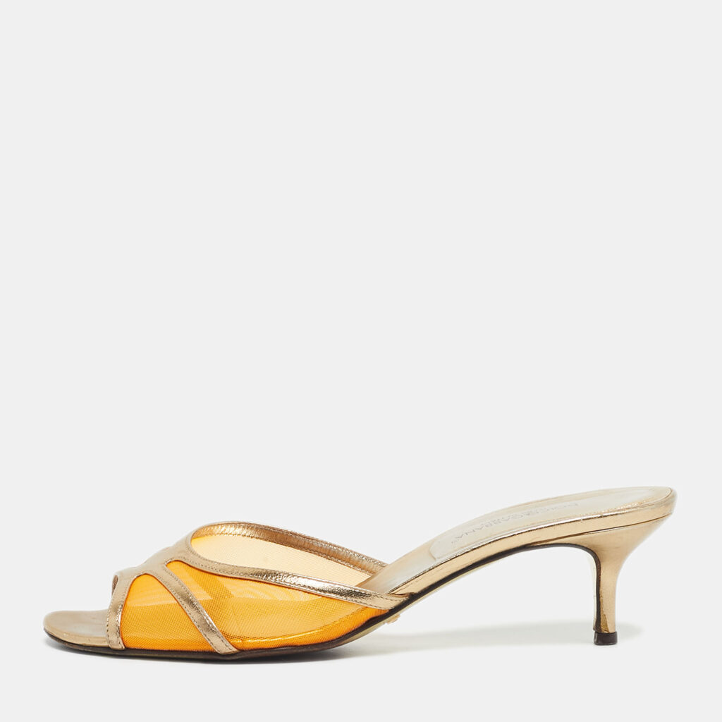 Dolce & Gabbana Gold/Orange Leather and Mesh Slide Sandals Size 39.5 Dolce & Gabbana Gold/Orange Leather and Mesh Slide Sandals Size 39.5
