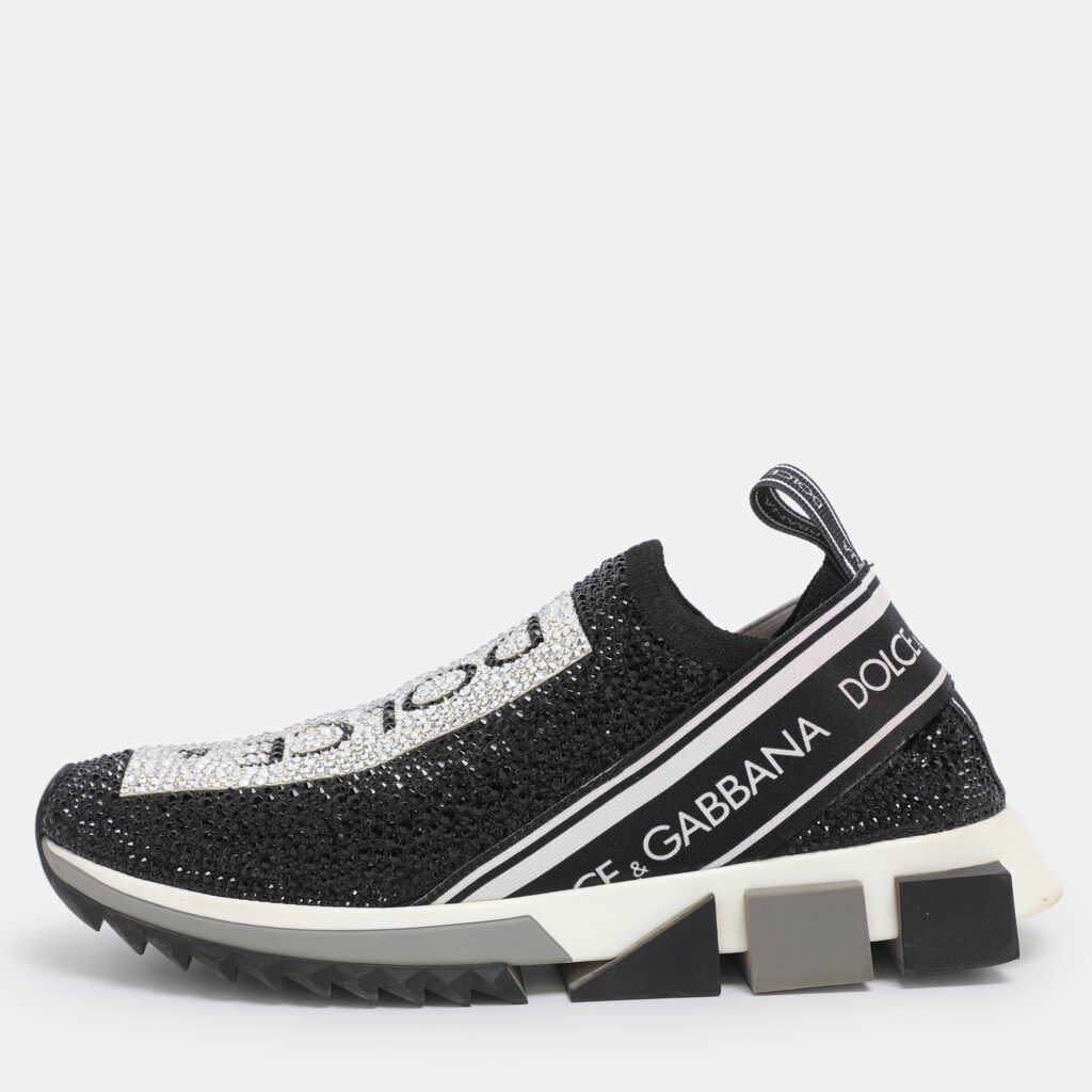 Dolce & Gabbana Black/Silver Crystal Embellished Knit Fabric Sorrento Sneakers Size 38 Dolce & Gabbana Black/Silver Crystal Embellished Knit Fabric Sorrento Sneakers Size 38