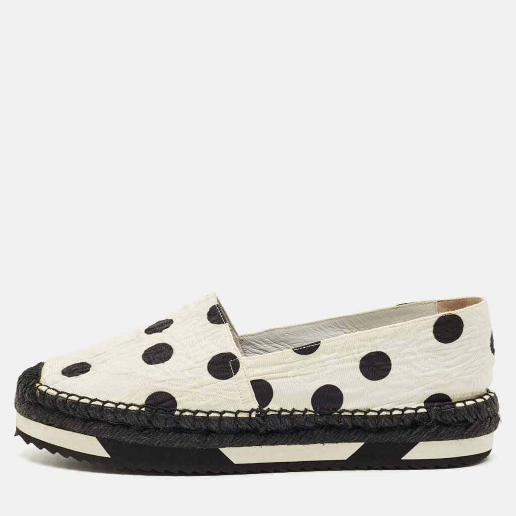 Dolce & Gabbana White/Black Canvas Polka Dot Print Flat Espadrilles Size 40 Dolce & Gabbana White/Black Canvas Polka Dot Print Flat Espadrilles Size 40