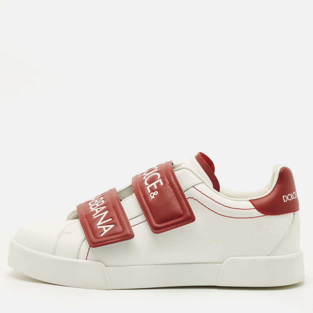 Dolce & Gabbana White/Red Leather Logo Velcro Strap Low Top Sneakers Size 39 Dolce & Gabbana White/Red Leather Logo Velcro Strap Low Top Sneakers Size 39
