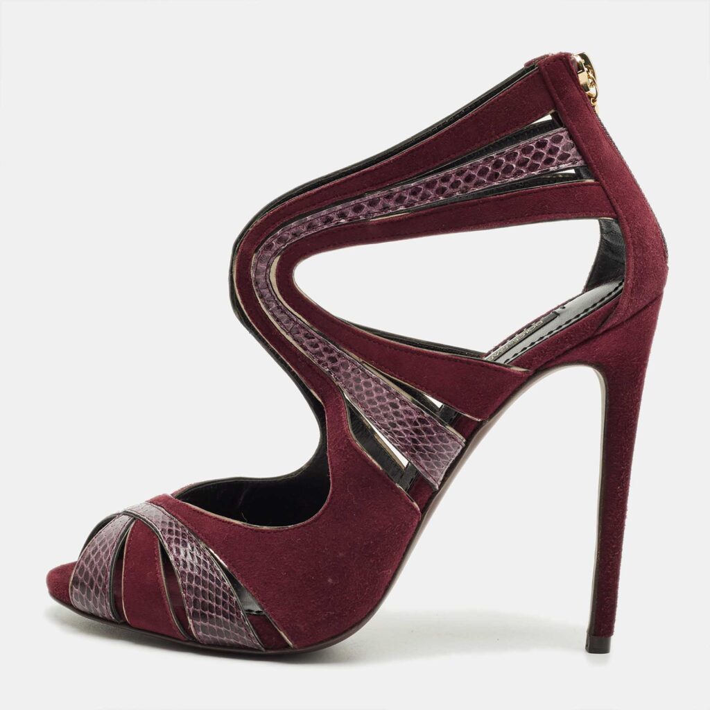 Dolce & Gabbana Burgundy Python Leather And Suede Cut Out Pumps Size 38