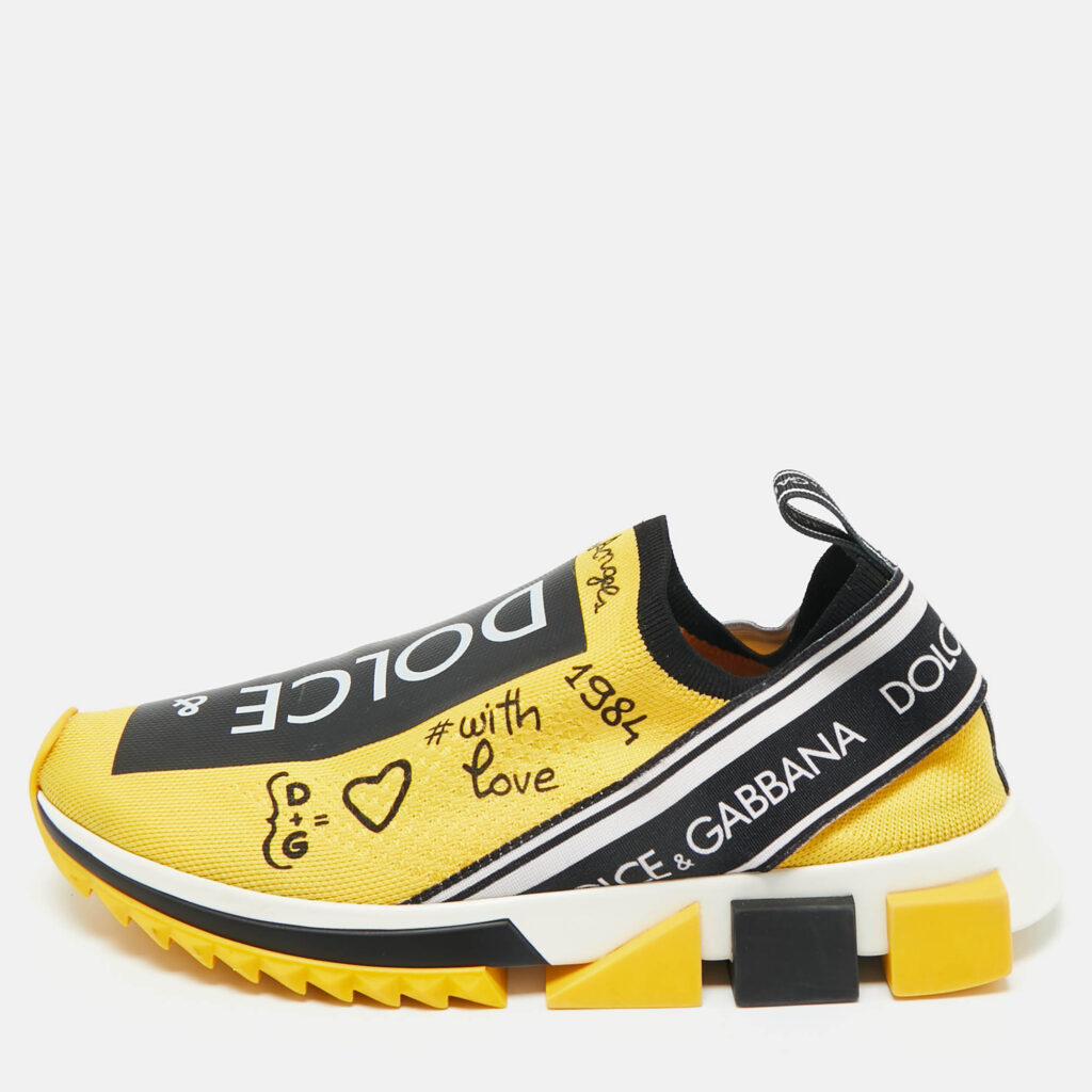 Dolce & Gabbana Black/Yellow Knit Fabric Sorrento Slip On Sneakers Size 40 Dolce & Gabbana Black/Yellow Knit Fabric Sorrento Slip On Sneakers Size 40