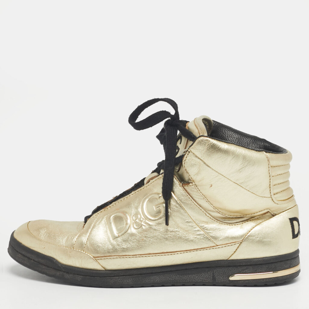 Dolce & Gabbana Gold Leather High Top Sneakers Size 37.5 Dolce & Gabbana Gold Leather High Top Sneakers Size 37.5