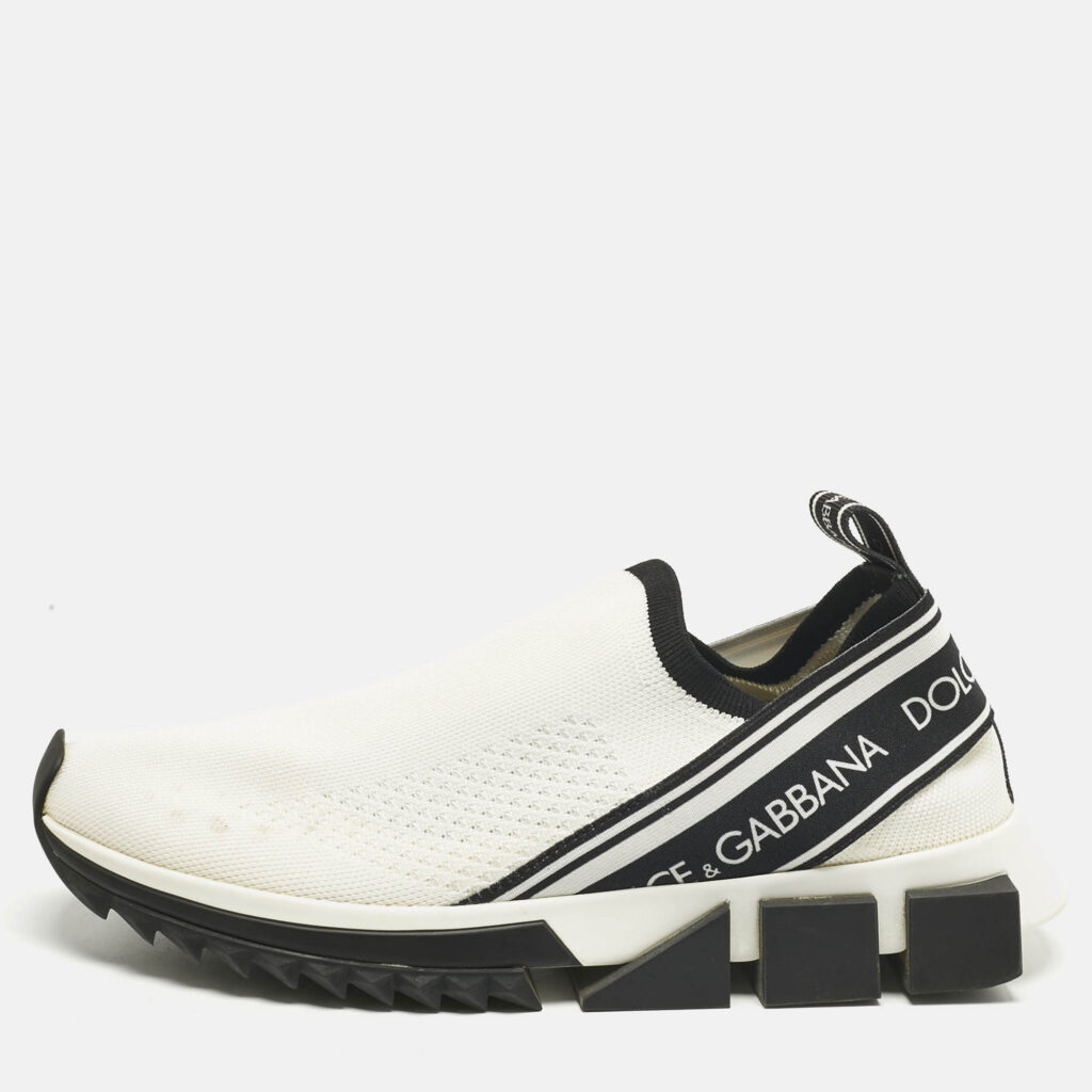 Dolce & Gabbana Cream Knit Fabric Sorrento Slip On Sneakers Size 39
