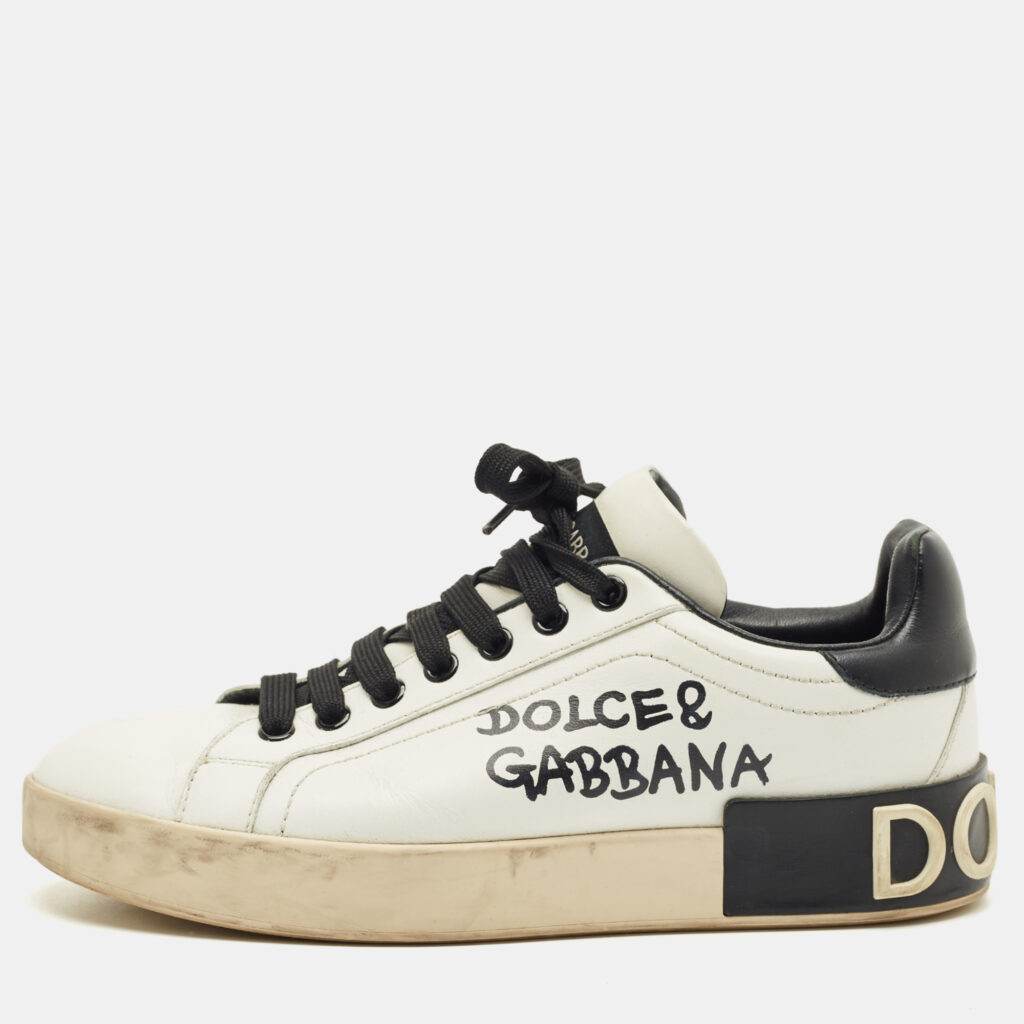 Dolce & Gabbana White/Black Leather Portofino Low Top Sneakers Size 37