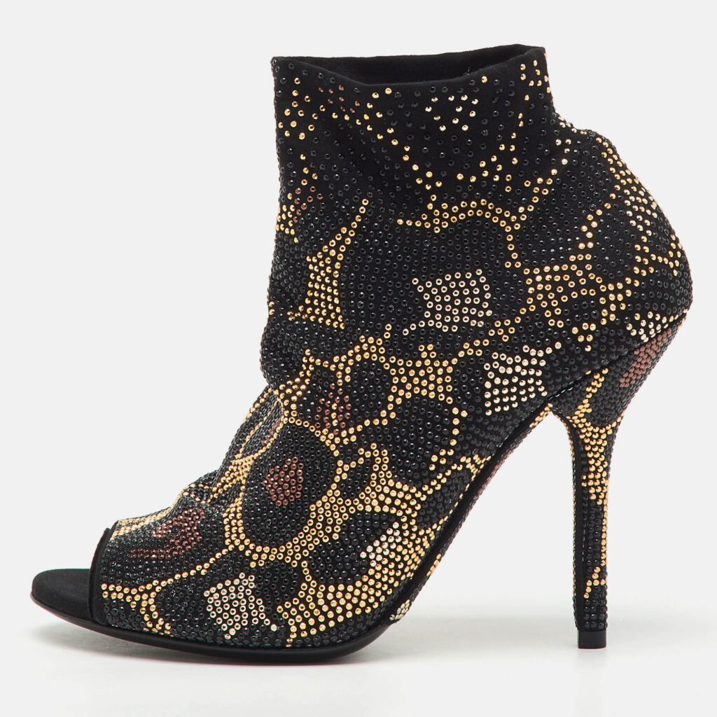 Dolce & Gabbana Black Stretch Fabric Metal Rhinestone Embellished Ankle Boots Size 36 Dolce & Gabbana Black Stretch Fabric Metal Rhinestone Embellished Ankle Boots Size 36