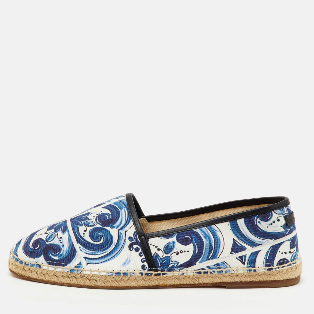 Dolce & Gabbana Multicolor Maiolica Print Canvas and Leather Slip On Espadrilles Size 46