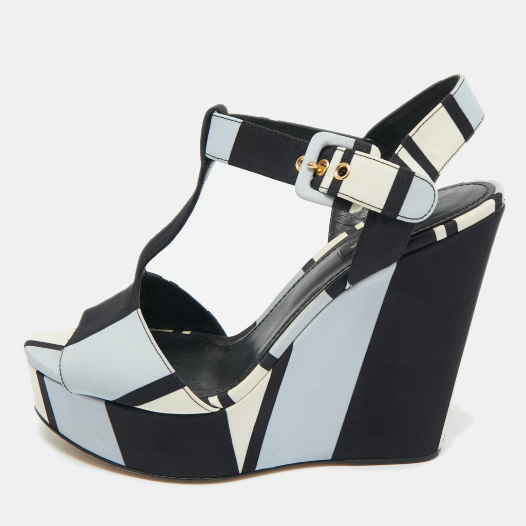 Dolce & Gabbana Tricolor Fabric T Strap Wedge Platform Sandals Size 39.5 Dolce & Gabbana Tricolor Fabric T Strap Wedge Platform Sandals Size 39.5