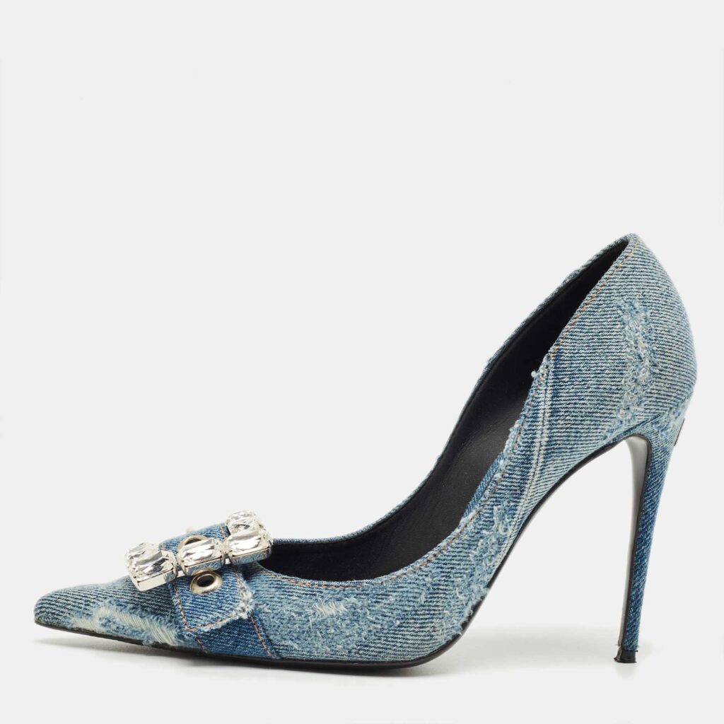 Dolce & Gabbana Blue Denim Crystal Embellish Pumps Size 39