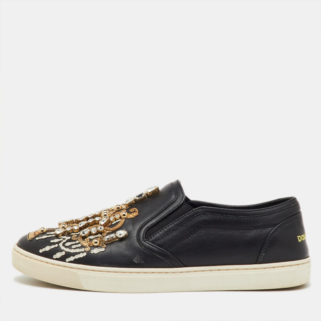 luxury-women-dolcegabbana-used-shoes-p1224372-001-1.jpg Dolce & Gabbana Black Leather Embellished Slip On Sneakers Size 39
