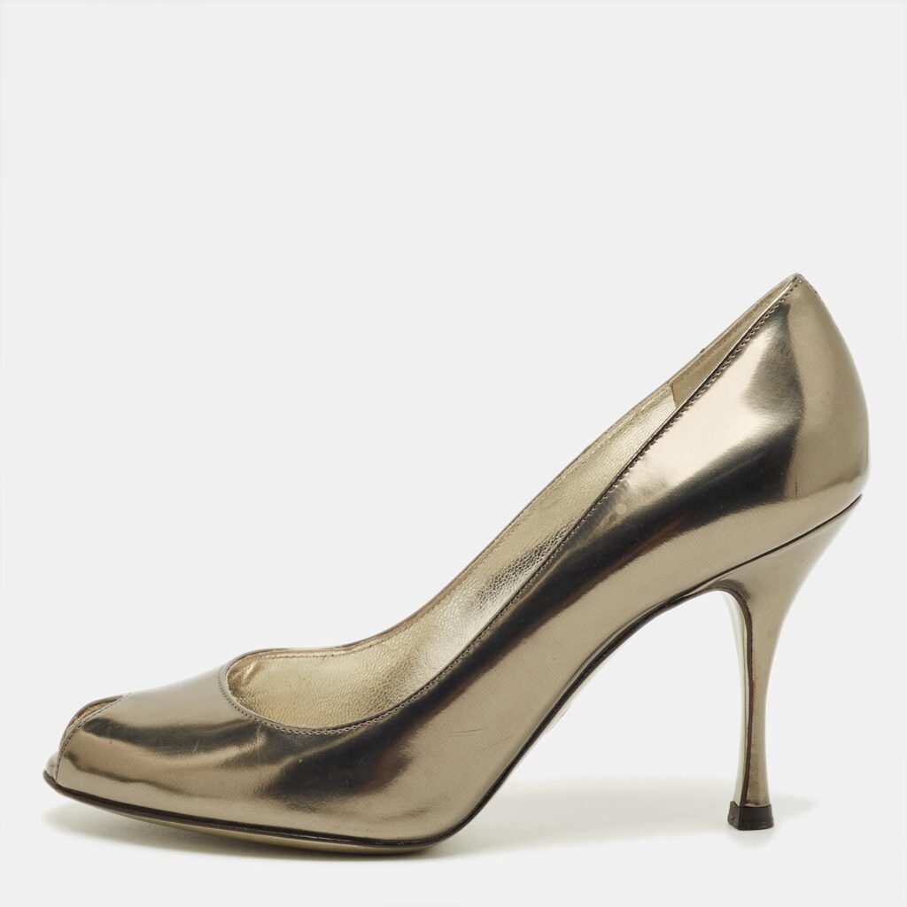 Dolce & Gabbana Metallic Leather Peep Toe Pumps Size 36.5