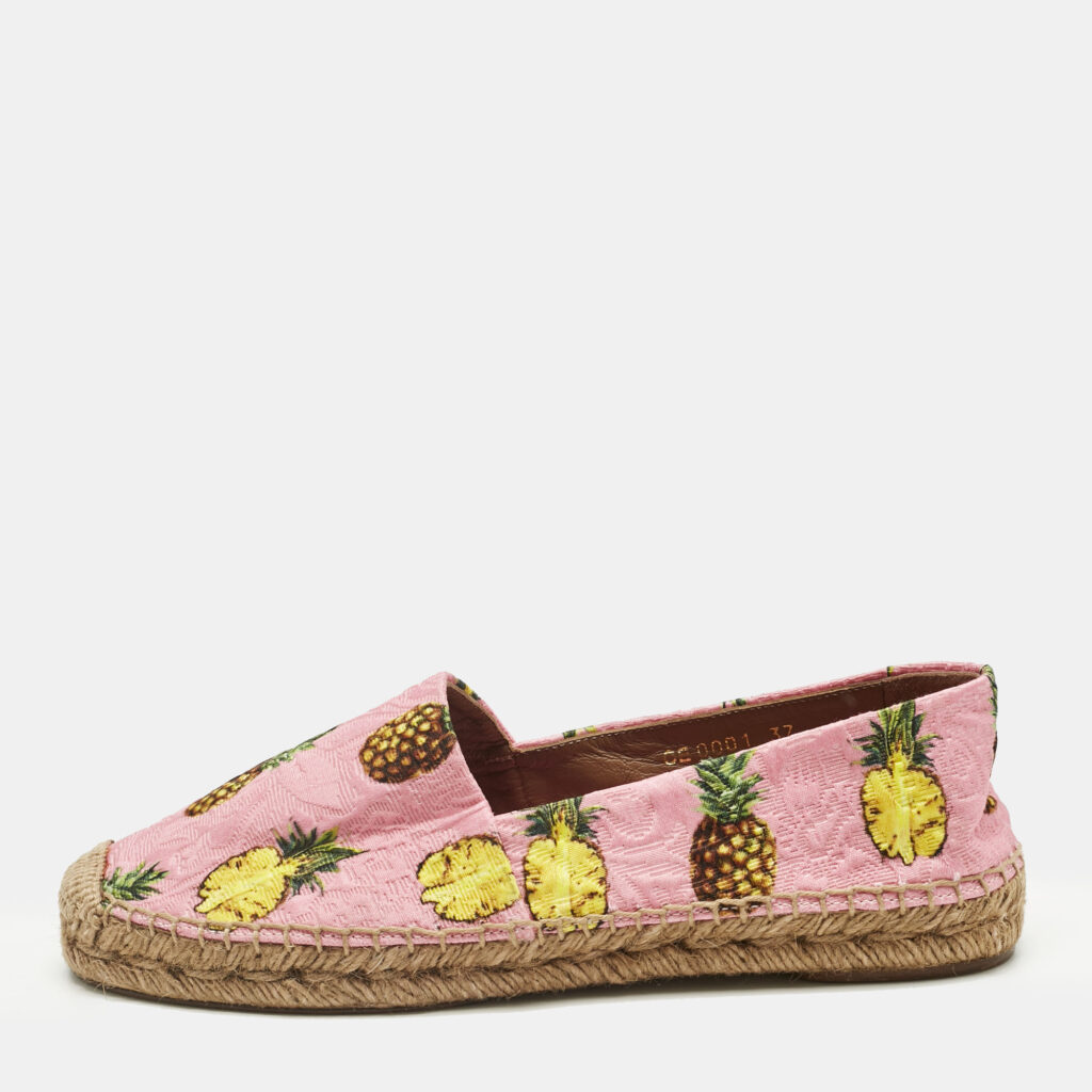 Dolce & Gabbana Pink/Yellow Pineapple Print Brocade Espadrilles Flats Size 37 Dolce & Gabbana Pink/Yellow Pineapple Print Brocade Espadrilles Flats Size 37