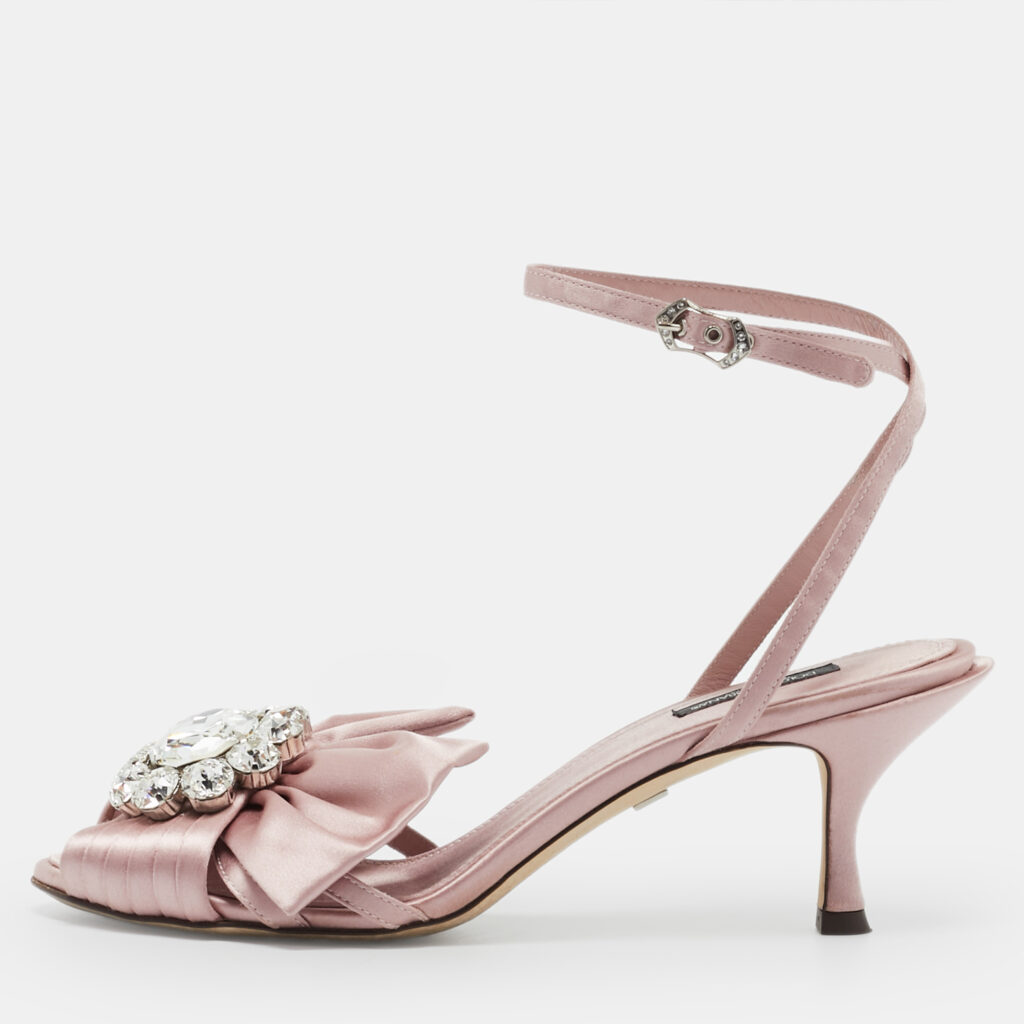 Dolce & Gabbana Pink Satin Keira Ankle Strap Sandals Size 39
