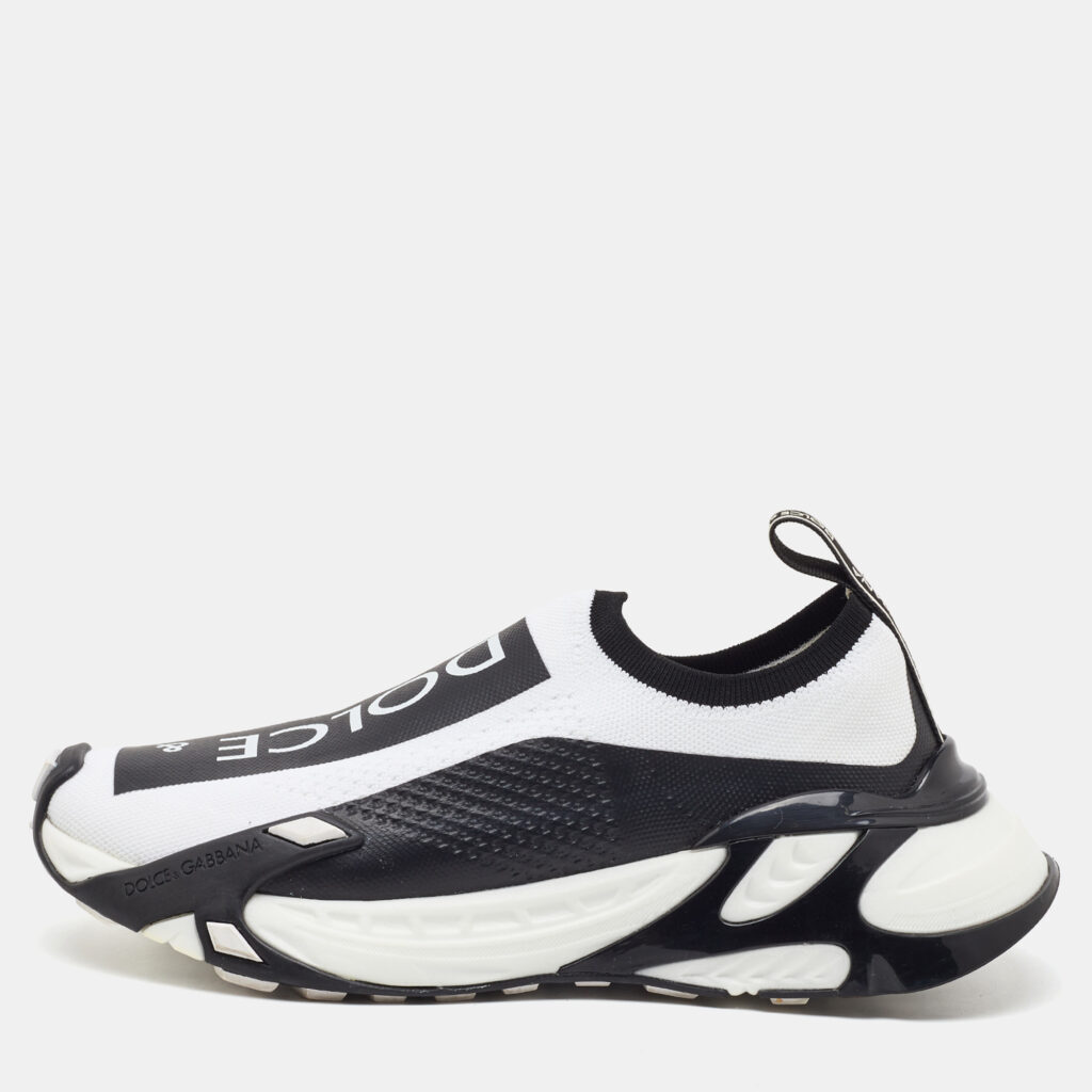 Dolce & Gabbana White/Black Knit Fabric Sorrento Stretch Slip On Sneakers Size 38 Dolce & Gabbana White/Black Knit Fabric Sorrento Stretch Slip On Sneakers Size 38