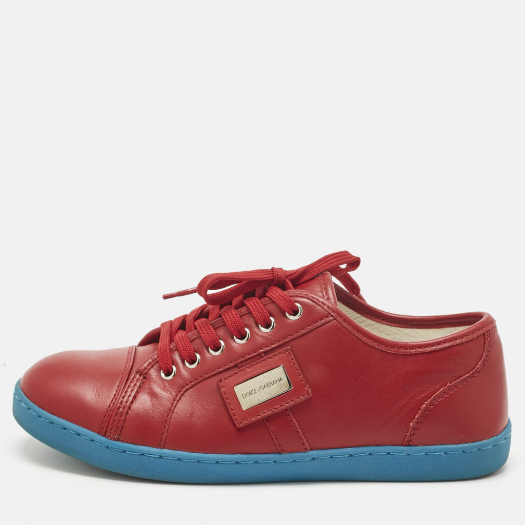 Dolce & Gabbana Red Leather Lace Up Sneakers Size 34 Dolce & Gabbana Red Leather Lace Up Sneakers Size 34