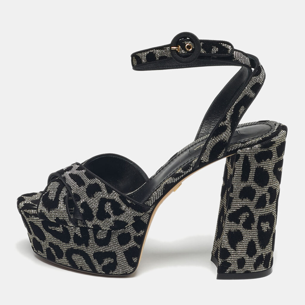 Dolce & Gabbana Silver Lurex Fabric Ankle Strap Sandals Size 38