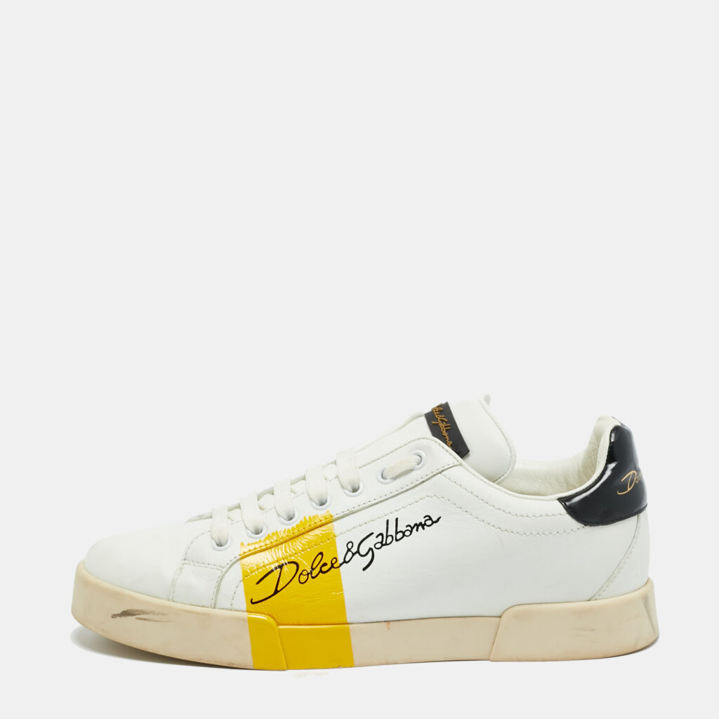 Dolce & Gabbana White/Black Leather Portofino Low Top Sneakers Size 39 Dolce & Gabbana White/Black Leather Portofino Low Top Sneakers Size 39