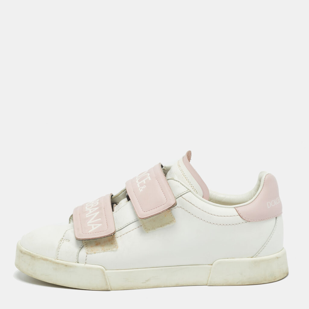 Dolce & Gabbana White/Pink Leather Velcro Low Top Sneakers Size 39.5 Dolce & Gabbana White/Pink Leather Velcro Low Top Sneakers Size 39.5