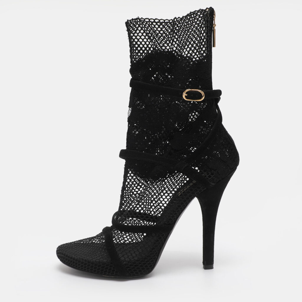 Dolce & Gabbana Black Lace and Mesh Mid Calf Boots Size 38.5 Dolce & Gabbana Black Lace and Mesh Mid Calf Boots Size 38.5