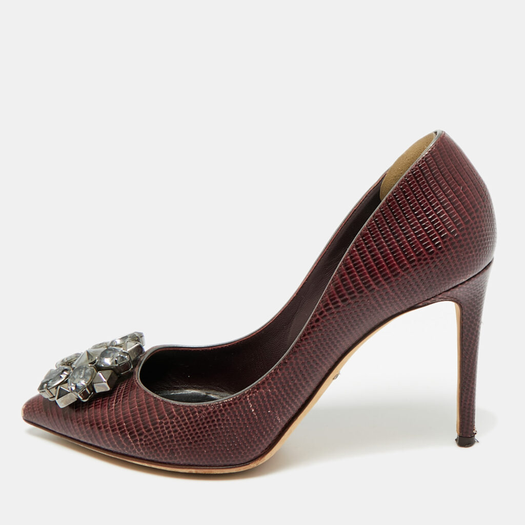 Dolce & Gabbana Burgundy Lizard Embossed Leather Bellucci Pumps Size 36 Dolce & Gabbana Burgundy Lizard Embossed Leather Bellucci Pumps Size 36