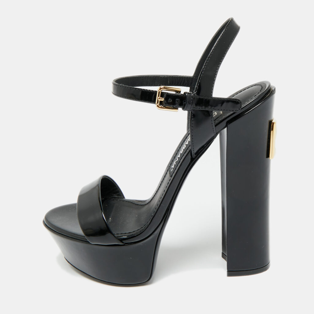 Dolce & Gabbana Black Patent Leather Ankle Strap Platform Sandals Size 38.5 Dolce & Gabbana Black Patent Leather Ankle Strap Platform Sandals Size 38.5