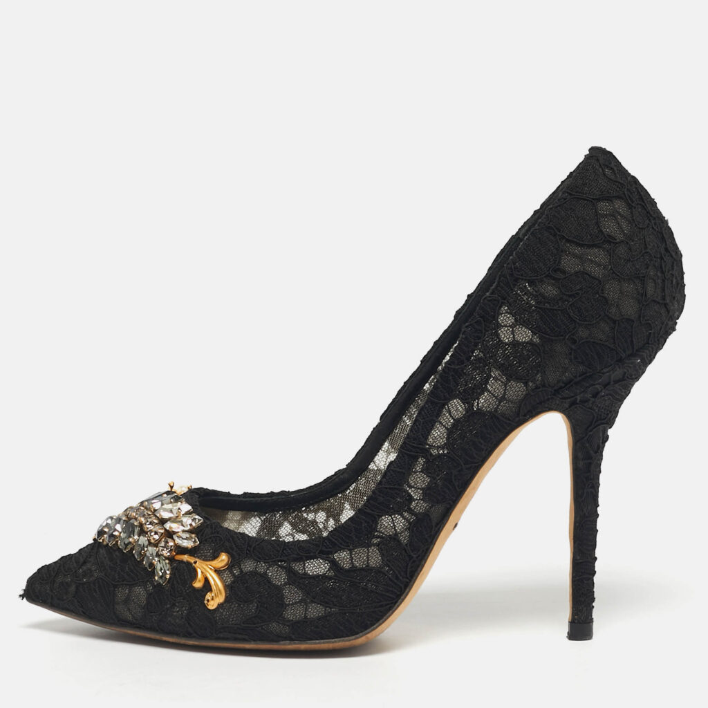 Dolce & Gabbana Black Lace Crystal Embellished Pumps Size 39 Dolce & Gabbana Black Lace Crystal Embellished Pumps Size 39