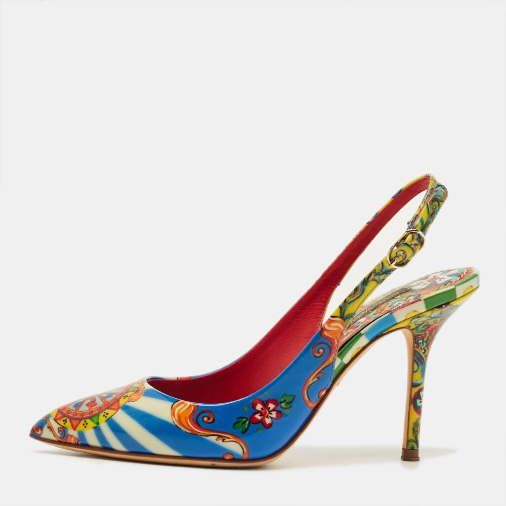 Dolce & Gabbana Multicolor Floral Print Patent Slingback Pointed Toe Pumps Size 35 Dolce & Gabbana Multicolor Floral Print Patent Slingback Pointed Toe Pumps Size 35