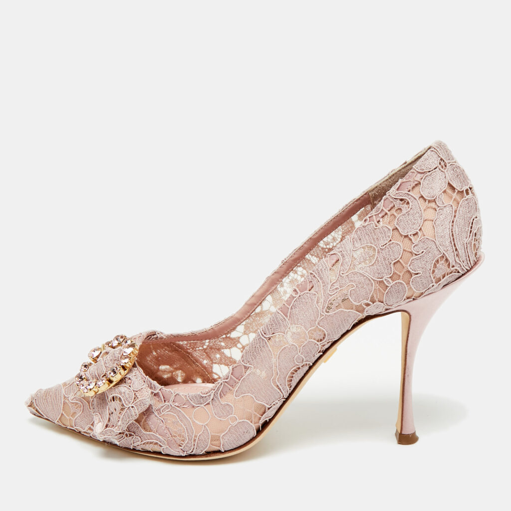 Dolce & Gabbana Lilac Size 39 Pink Lace and Satin Pumps