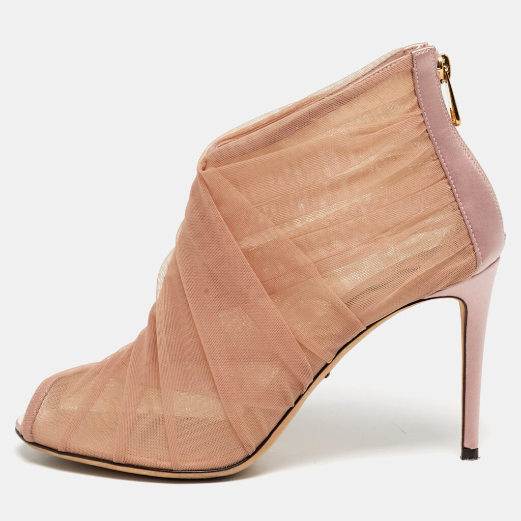 Dolce & Gabbana Size 39.5 Pink Net and Satin Ankle Length Boots Dolce & Gabbana Size 39.5 Pink Net and Satin Ankle Length Boots