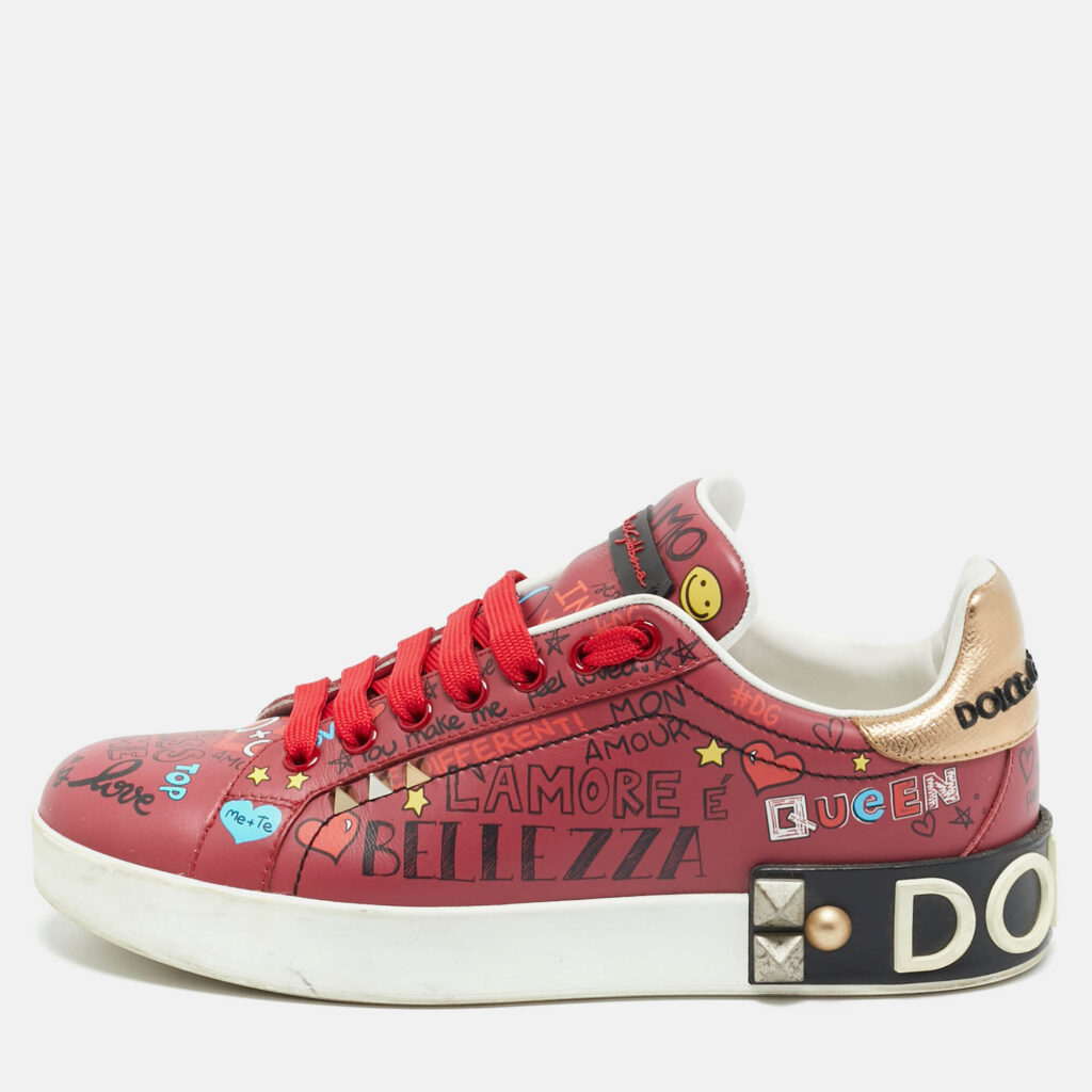 Dolce & Gabbana Portofino Size 37.5 Burgundy Leather Lace Up Sneakers Dolce & Gabbana Portofino Size 37.5 Burgundy Leather Lace Up Sneakers