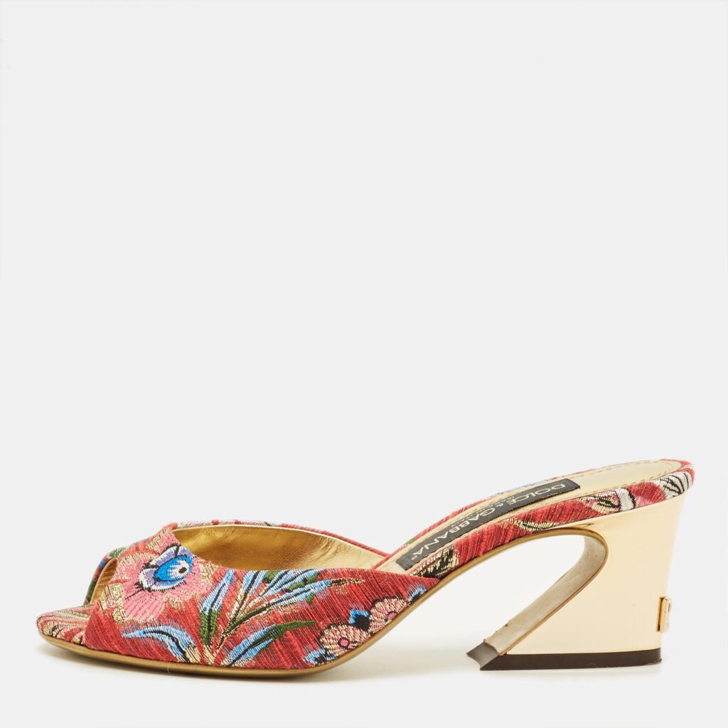 Dolce & Gabbana Size 37 Multicolor Brocade Fabric Slide Sandals