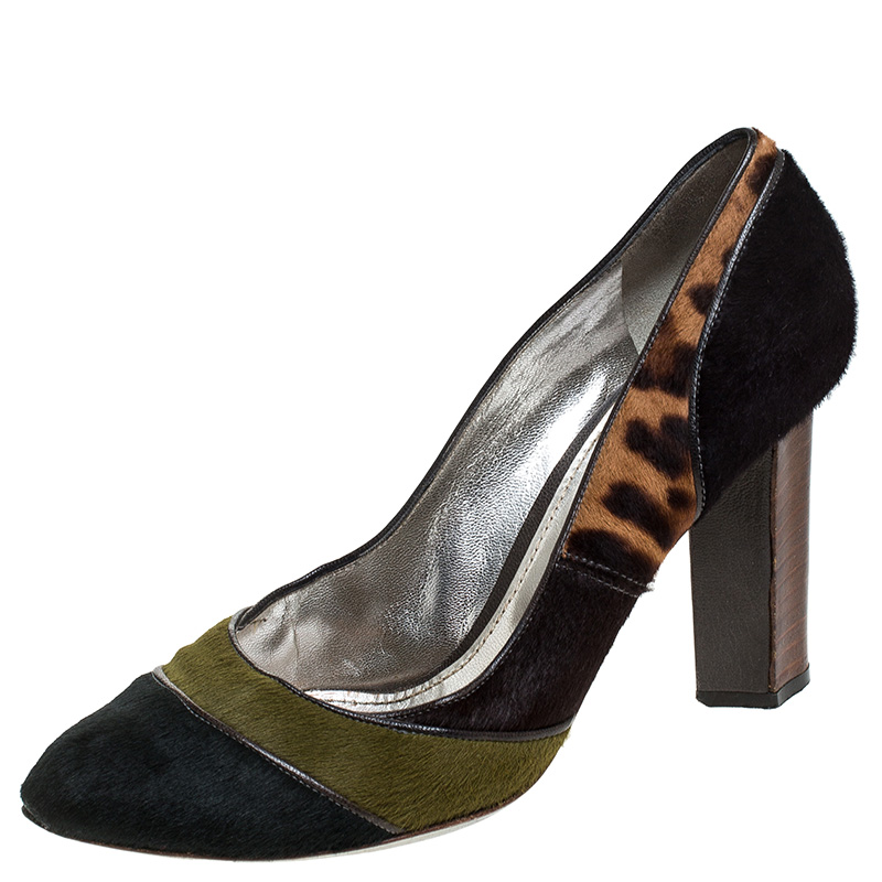 Dolce & Gabbana Multicolor/Leopard Print Pony Hair Block Heel Pumps Size 41 Dolce & Gabbana Multicolor/Leopard Print Pony Hair Block Heel Pumps Size 41