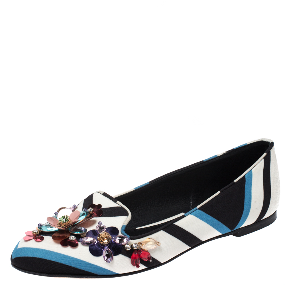 Dolce & Gabbana Multicolor Chevron Printed Fabric Crystal Embellished Pointed Toe Ballet Flats Size 36.5 Dolce & Gabbana Multicolor Chevron Printed Fabric Crystal Embellished Pointed Toe Ballet Flats Size 36.5