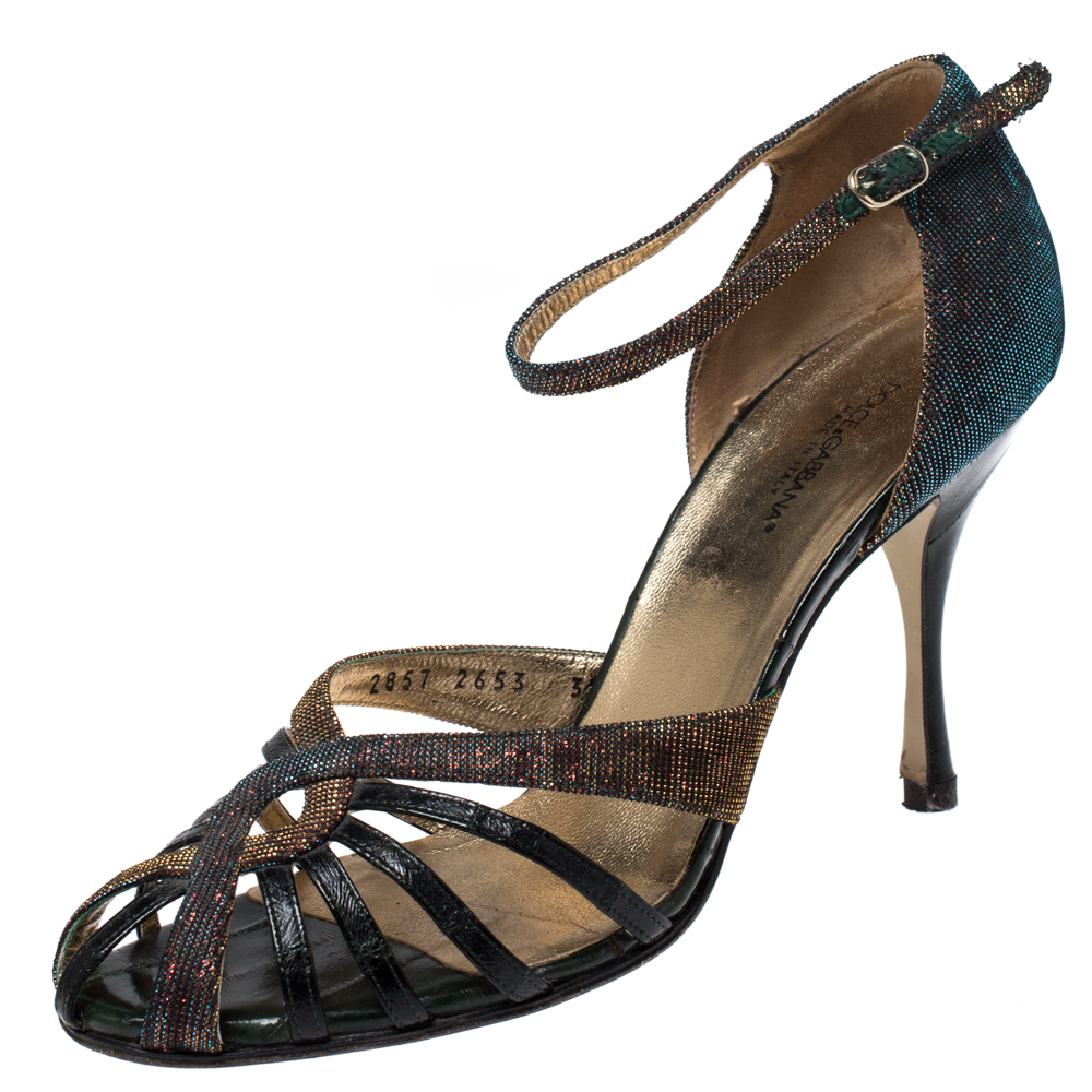 Dolce & Gabbana Multicolor Leather And Lamé Fabric Strappy Ankle Strap Sandals Size 39 Dolce & Gabbana Multicolor Leather And Lamé Fabric Strappy Ankle Strap Sandals Size 39