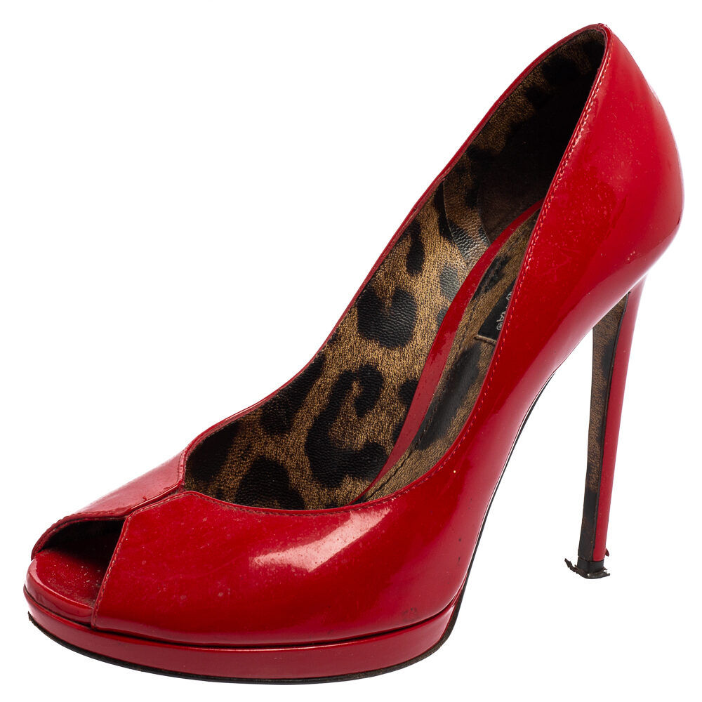 Dolce & Gabbana Red Patent Leather Peep-Toe Platform Pumps Size 36.5 Dolce & Gabbana Red Patent Leather Peep-Toe Platform Pumps Size 36.5