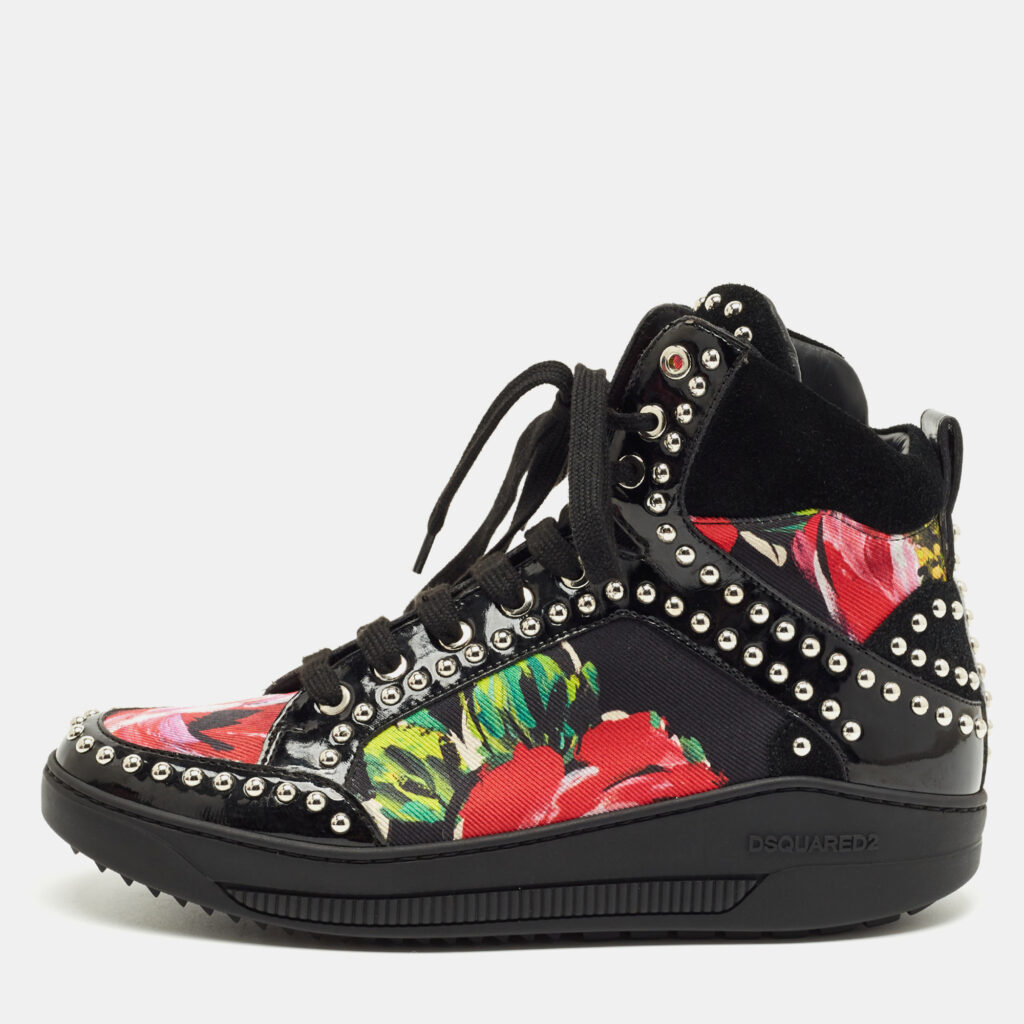 Dsquared2 Multicolor Floral Print Canvas and Patent Leather High Top Sneakers Size 38 Dsquared2 Multicolor Floral Print Canvas and Patent Leather High Top Sneakers Size 38