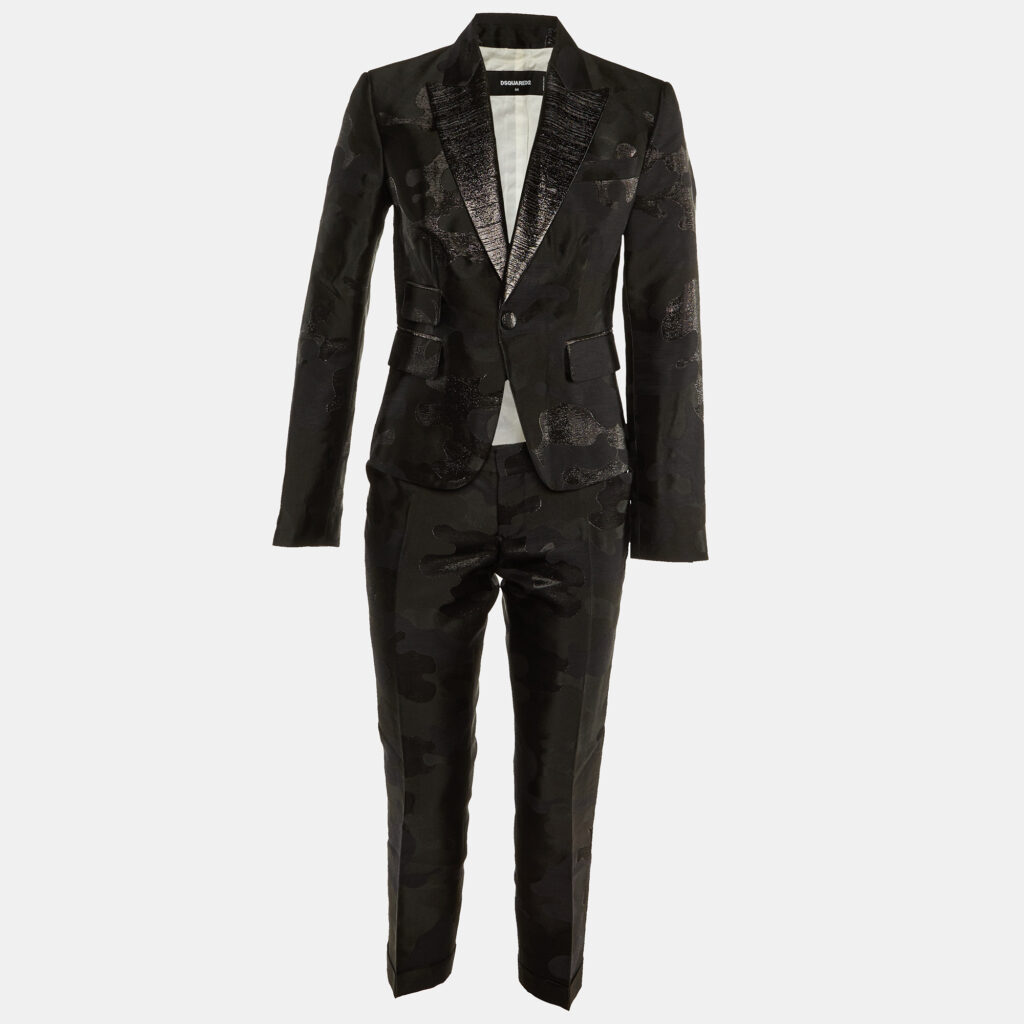 Dsquared2 Black Camo Brocade Tailored Suit M Dsquared2 Black Camo Brocade Tailored Suit M