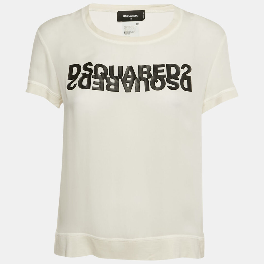 Dsquared2 White Logo Print Silk T-Shirt M Dsquared2 White Logo Print Silk T-Shirt M