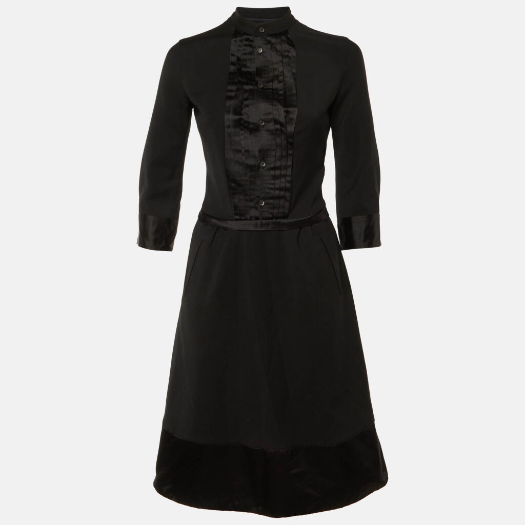 Dsquared2 Black Wool & Satin Midi Dress S Dsquared2 Black Wool & Satin Midi Dress S