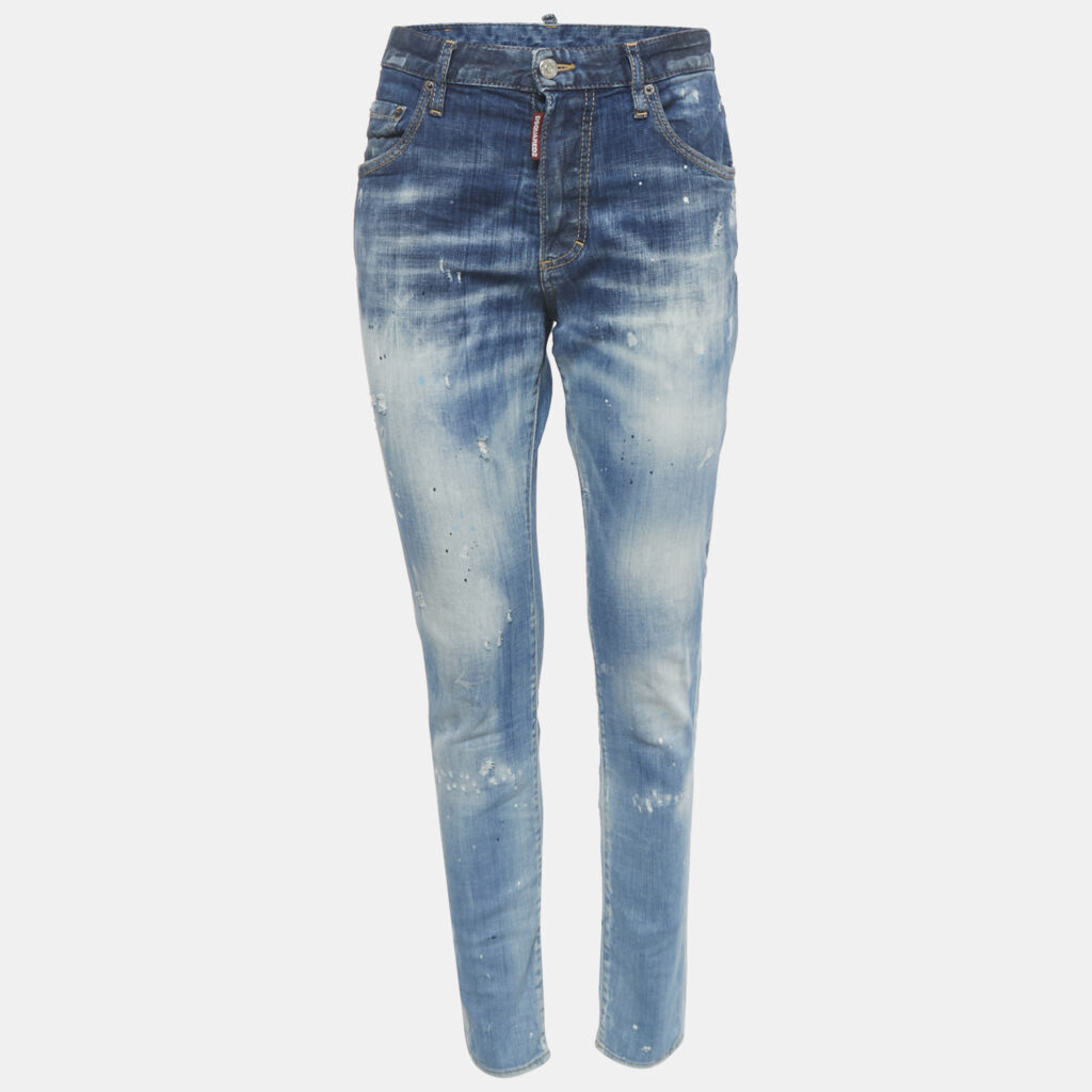 Dsquared2 Blue Washed Distressed Denim Skinny Dan Jeans S Waist 31"