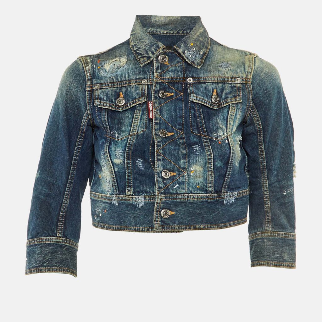 Dsquared2 Blue Distressed Denim Cropped Jacket S Dsquared2 Blue Distressed Denim Cropped Jacket S